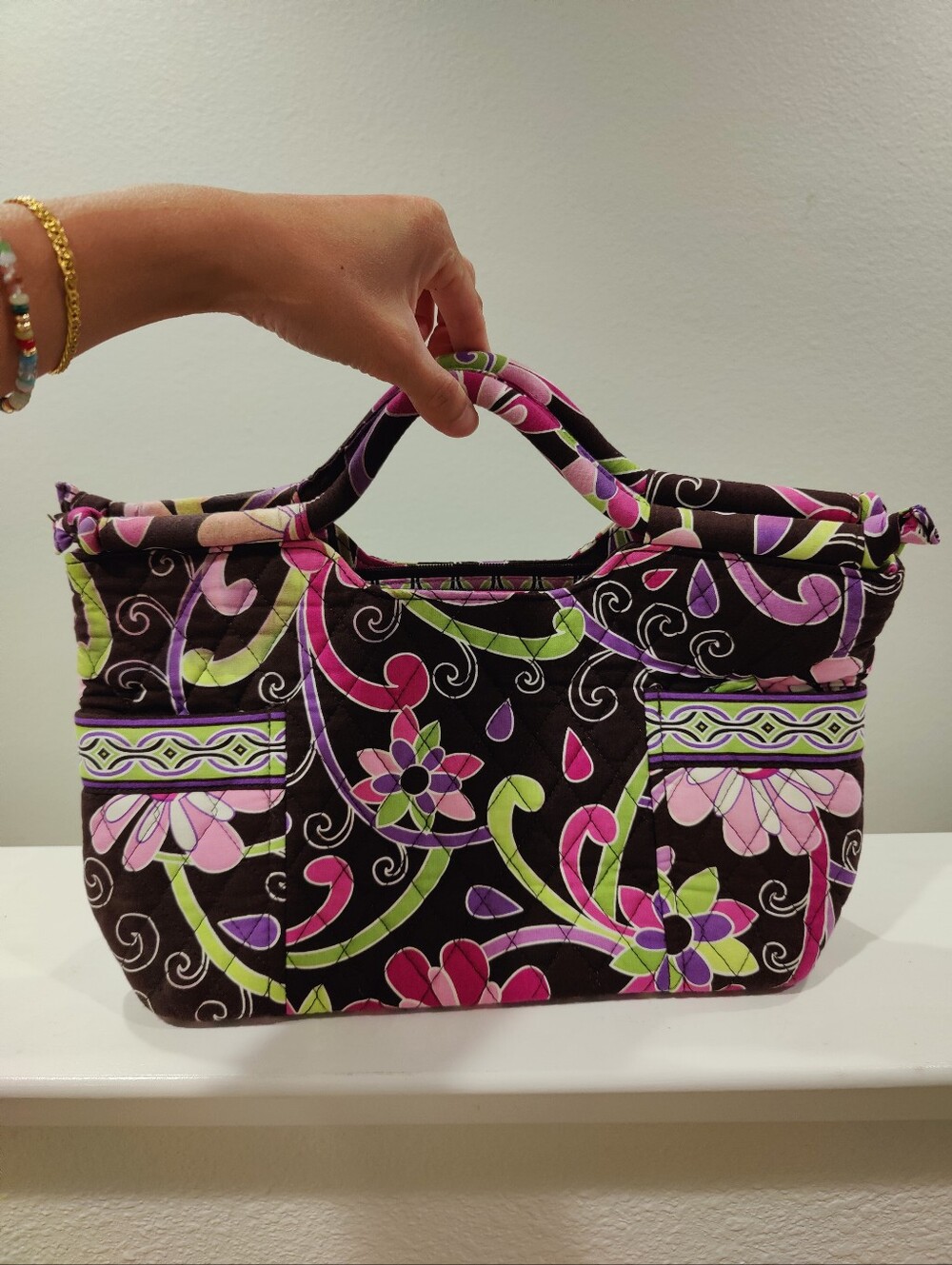 Vera Bradley Retired Print Purple Punch Gabby Brown Flower Top handle Tote Bag